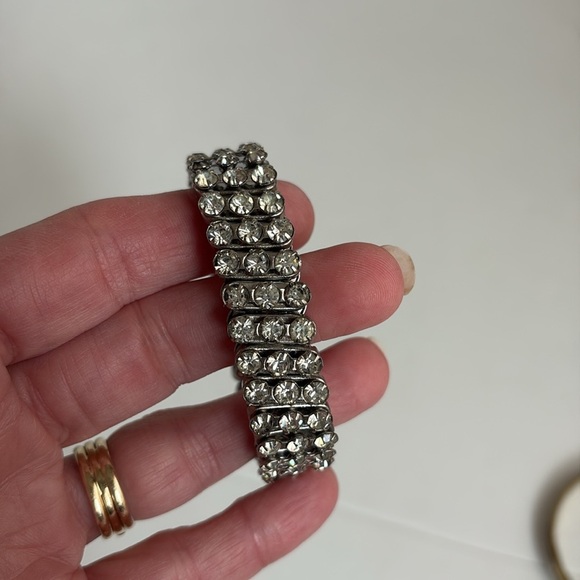 Crystal rhinestone expansion stretch bracelet Hollywood Madonna 80s silver - Picture 4 of 13
